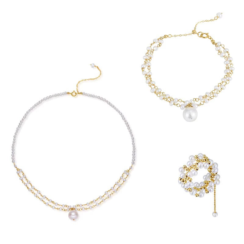 COCOKIM Embellished Soft Chain Lace Pearl Ring for Women - Elegant Fashion Jewelry for Parties, Weddings & Date Nights