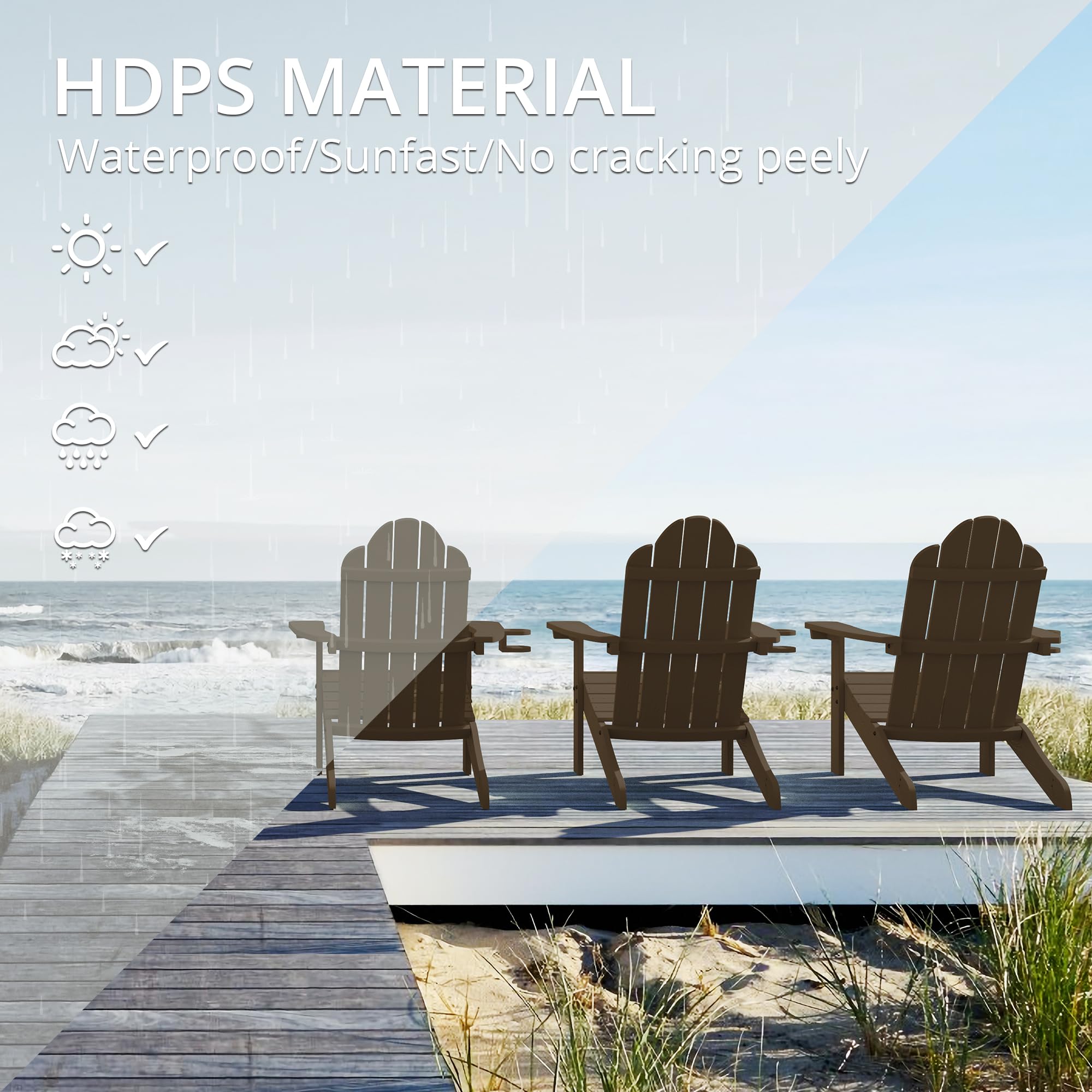 Premium LUE BONA HDPS Adirondack Chairs Set of 2 - Heavy Duty 350LBS Capacity Weather-Resistant Outdoor Patio Furniture with Cup Holder - Perfect for Backyard, Deck, Garden & Fire Pit Relaxation - Dark Brown