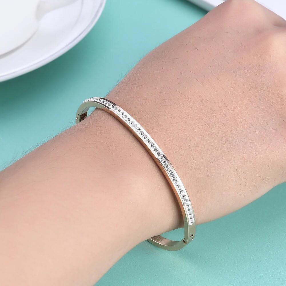 Shining Diva Fashion Anti-Tarnish Jewelry | 18K Gold Plated Stainless Steel Openable Crystal Bracelet | Stylish Cuff Bangle for Women | Perfect Gift for Girlfriend, Wife, Mother, Sister | Ideal for Date Nights, Anniversaries & Special Occasions