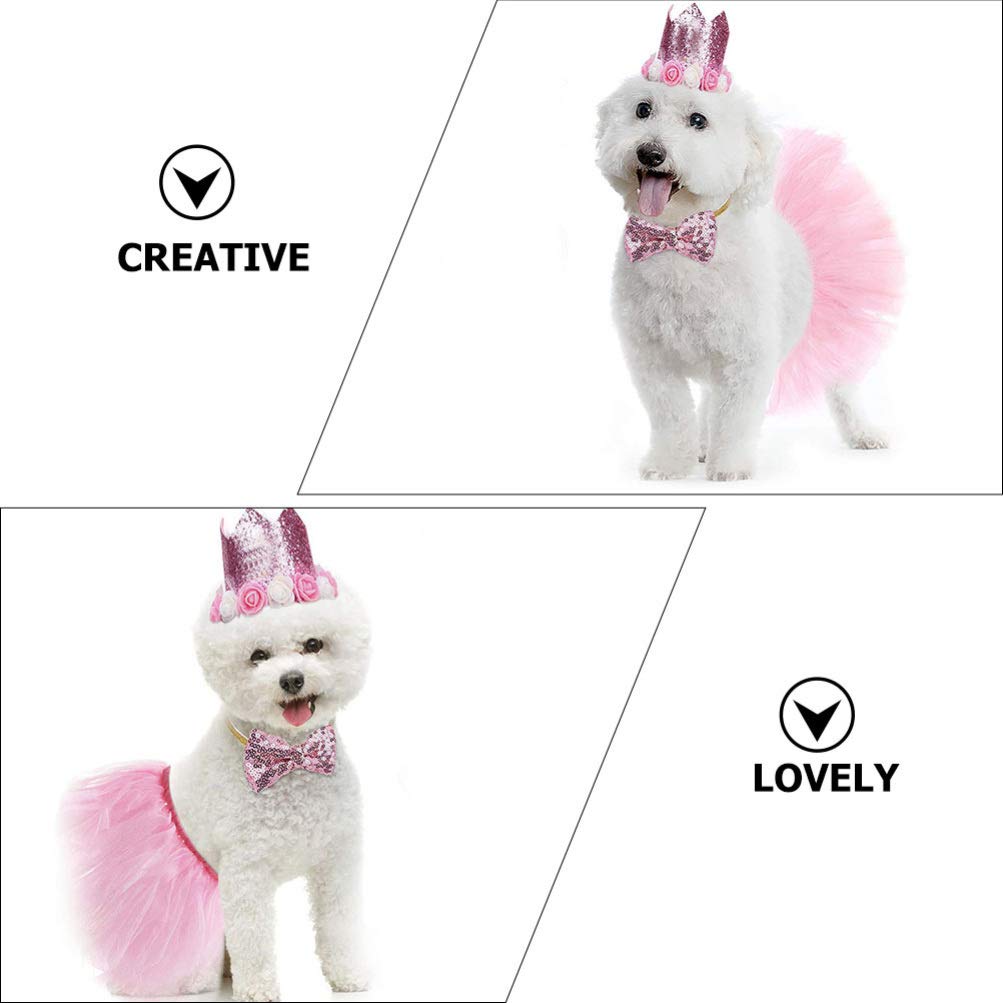 1 Set Pink Pet Mesh Tutu Dress & Hat for Medium Dogs - Birthday Party Outfit for Girl Dogs & Cats - Shimmery Skirt with Bow Tie - Perfect for Birthday Celebrations, Photo Shoots & Special Occasions