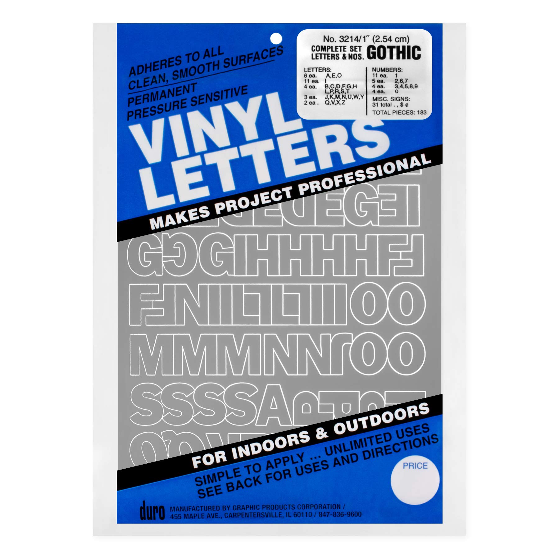 Duro Vinyl Letters and Numbers Complete Set - 1 Inch Silver Gothic Style (No. 3214) for DIY Crafts, Sign Making, and Home Decor Projects
