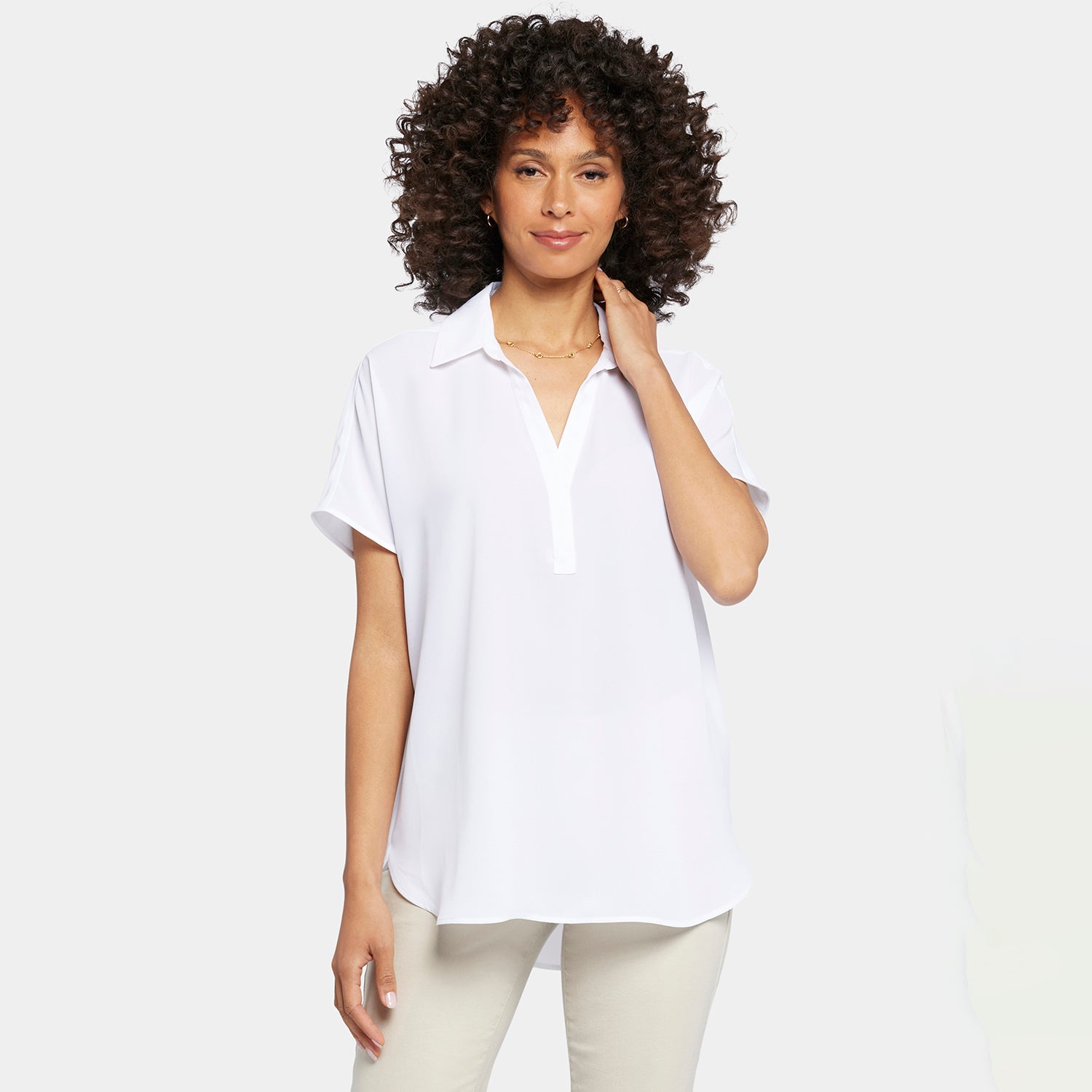 Becky Short Sleeve Blouse in Optic White - Women's Casual Office Wear & Summer Tops