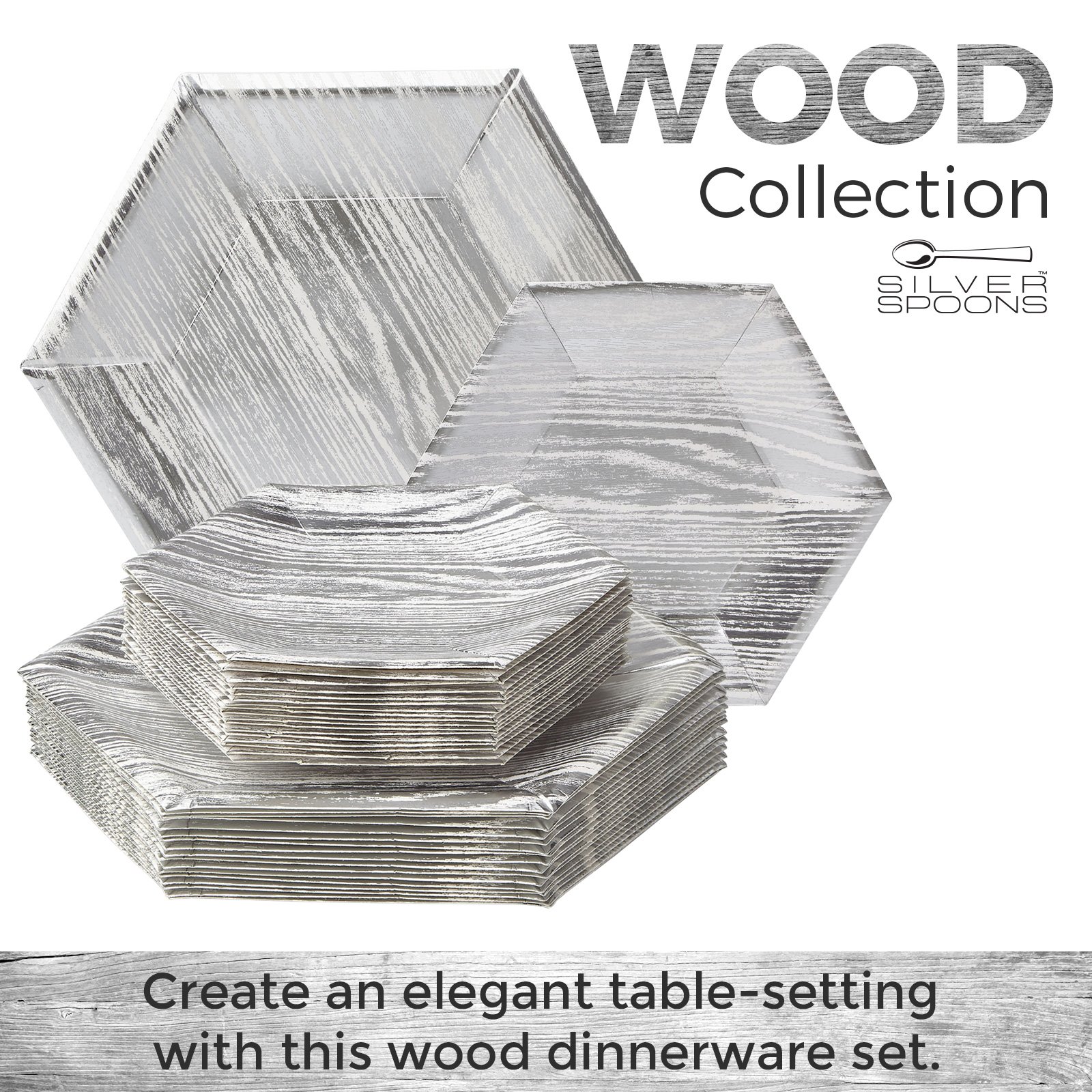 Premium Silver Spoons Disposable Dinnerware Set - Elegant Wood Collection (216 Pieces) | Perfect for Parties, Weddings, Catering & Outdoor Events