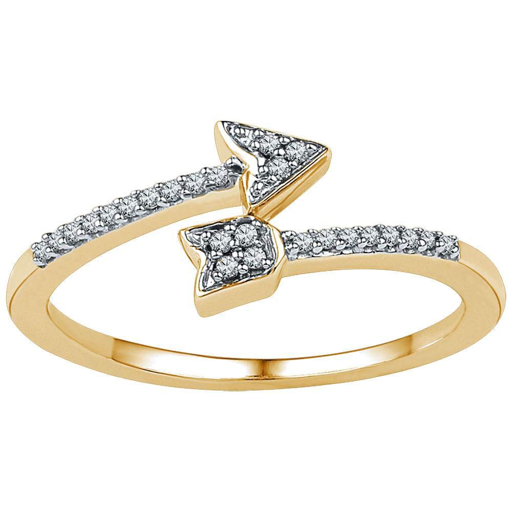 Dazzlingrock Collection 10K Yellow Gold Women's Round Diamond Bisected Arrow Band Ring 1/12 CTW - Elegant Jewelry Gift for Anniversary, Wedding & Everyday Wear
