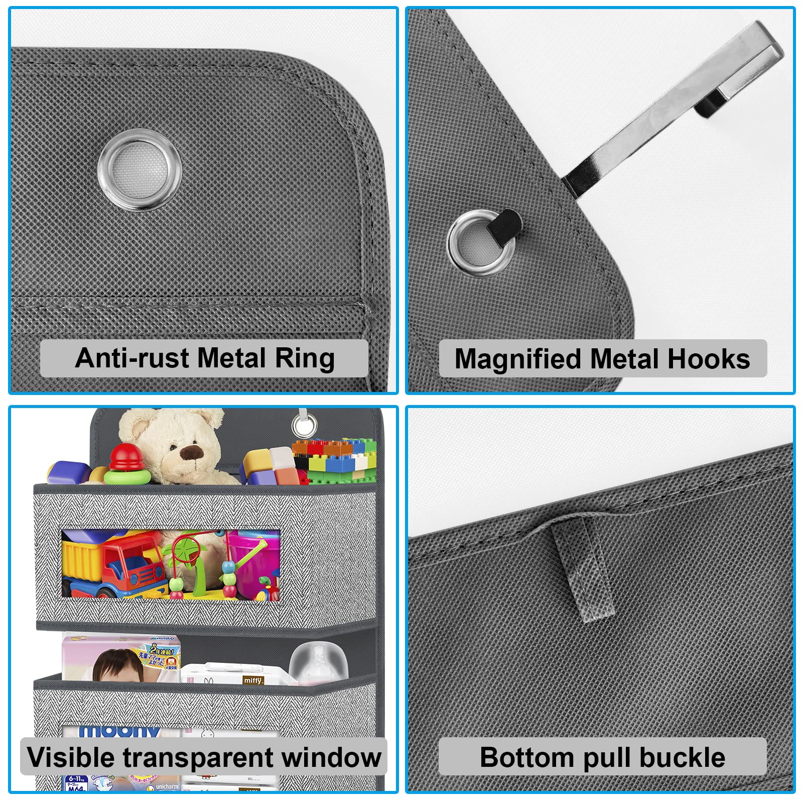 Homyfort Over the Door Hanging Organizer - 5 Large Pockets Wall Mount Storage with Clear Windows & 2 Reinforced Metal Hooks - Perfect for Pantry Organization, Nursery Storage, Bathroom Essentials, Kitchen Supplies, Closet Organization & Dorm Room Storage