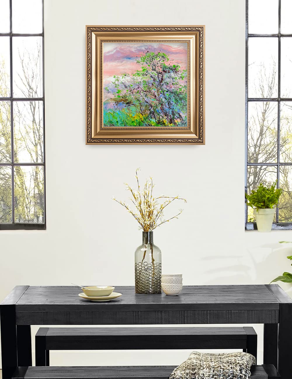 DECORARTS - Warm Breeze Over the Forest Abstract Landscape Wall Art by David Ma | Premium Giclee Print in Classic Golden Frame (22
