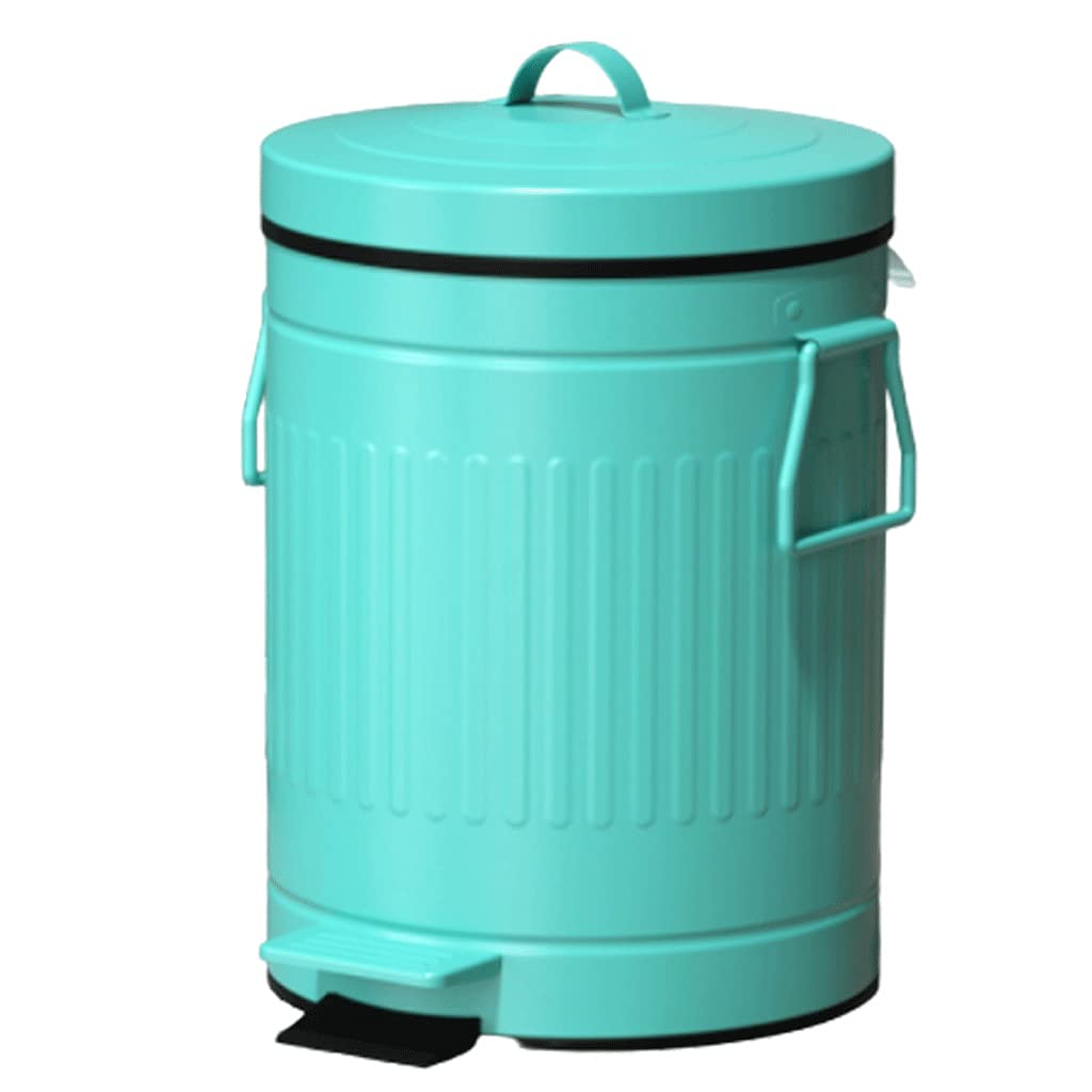 HAODAF 5 Gallon Pedal Trash Can with Lid - Soft Close Step Garbage Bin for Kitchen, Office, Bedroom - Retro Vintage Design Small Waste Basket (Medium-Blue) - Perfect for Home, Dorm & Bathroom Organization