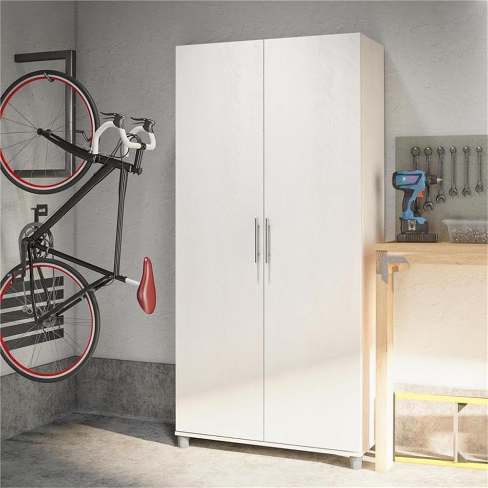 Systembuild Evolution Camberly 36-Inch Utility Storage Cabinet in Ivory Oak - Perfect for Garage, Laundry Room & Home Organization