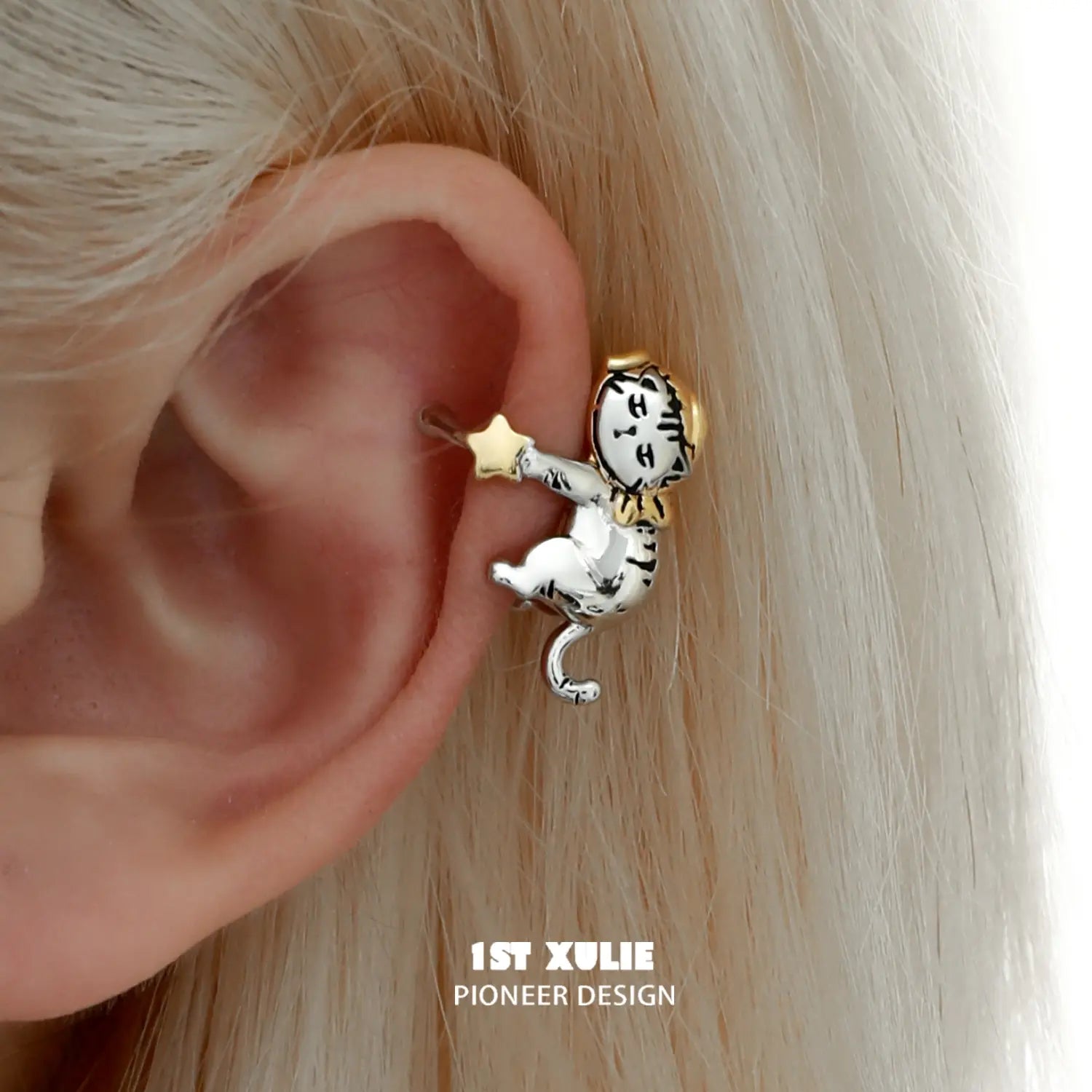 18K Gold Plated Graffiti Kitten Ear Clips - Trendy Cat Earrings for Women, Girls | Perfect for Casual Wear, Parties & Gifts