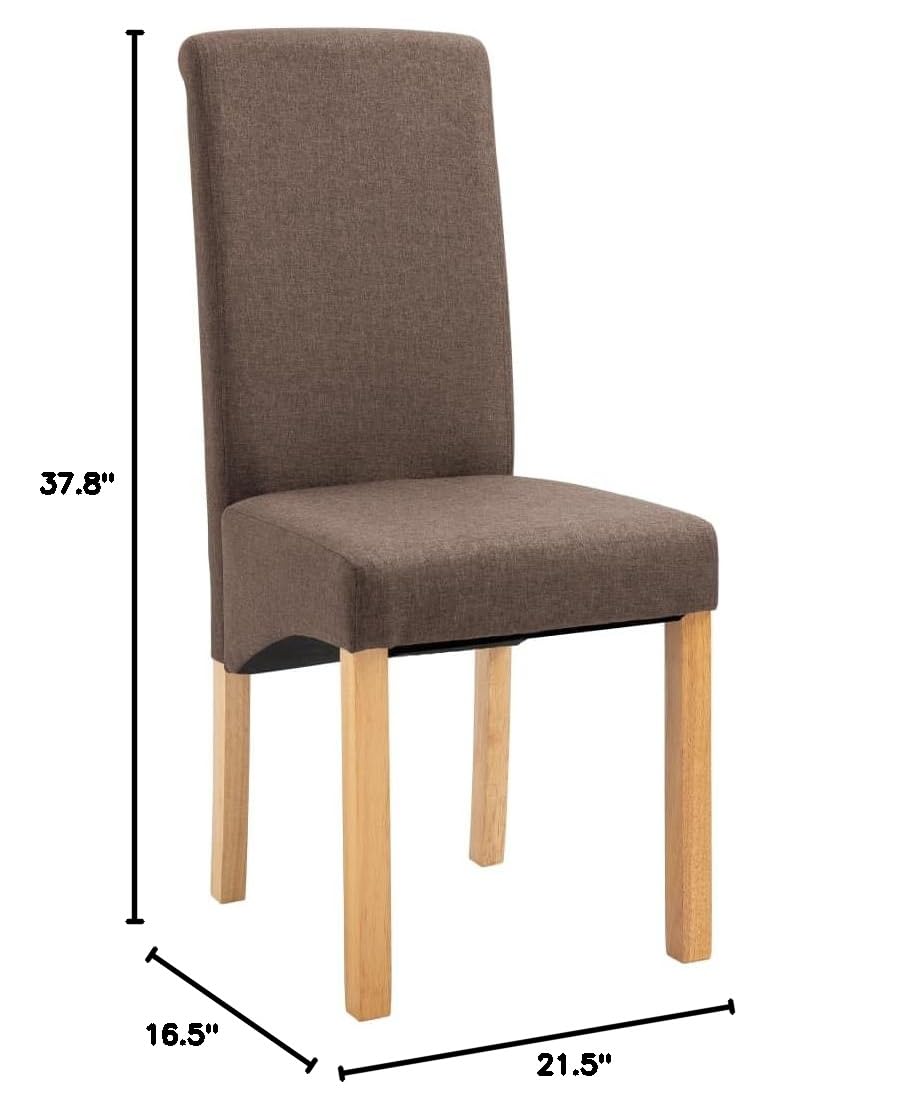 vidaXL Dining Chairs Set of 2 - Wooden Frame Upholstered Fabric Accent Chairs for Kitchen, Dining Room & Living Room - Brown Fabric - Perfect for Family Meals, Entertaining Guests & Home Decor