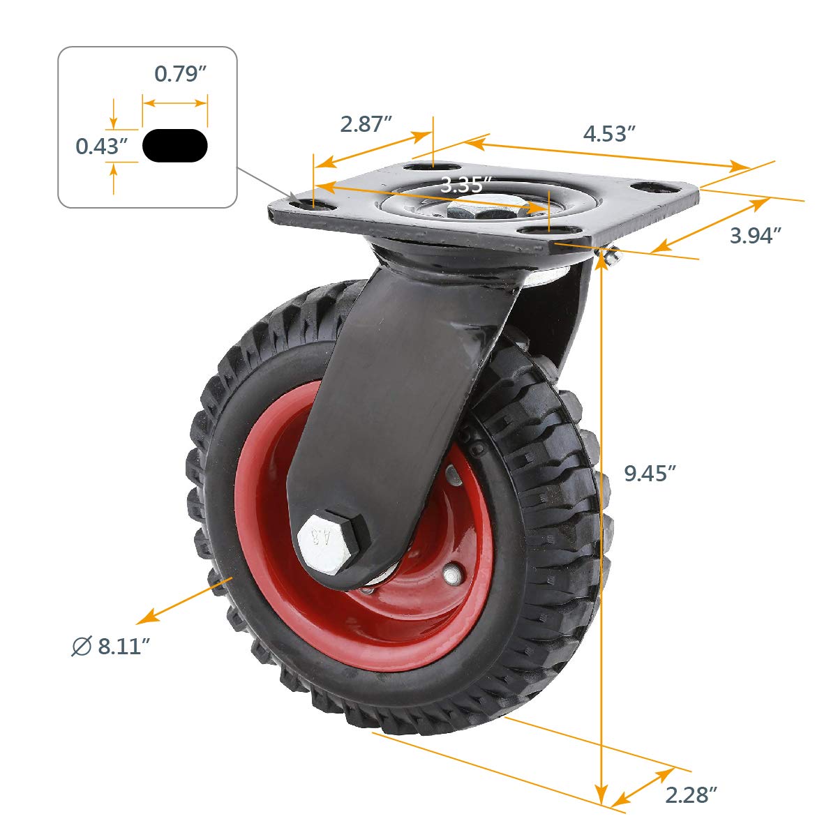 **POWERTEC 8 Inch Heavy Duty Swivel Caster Wheels with Rubber Knobby Tread - 1PK (17051V) for Workbench, Dolly, Cart, Trolley, Wagon & Chicken Coop - Ideal for Smooth Mobility in Workshops, Garages & Farms**