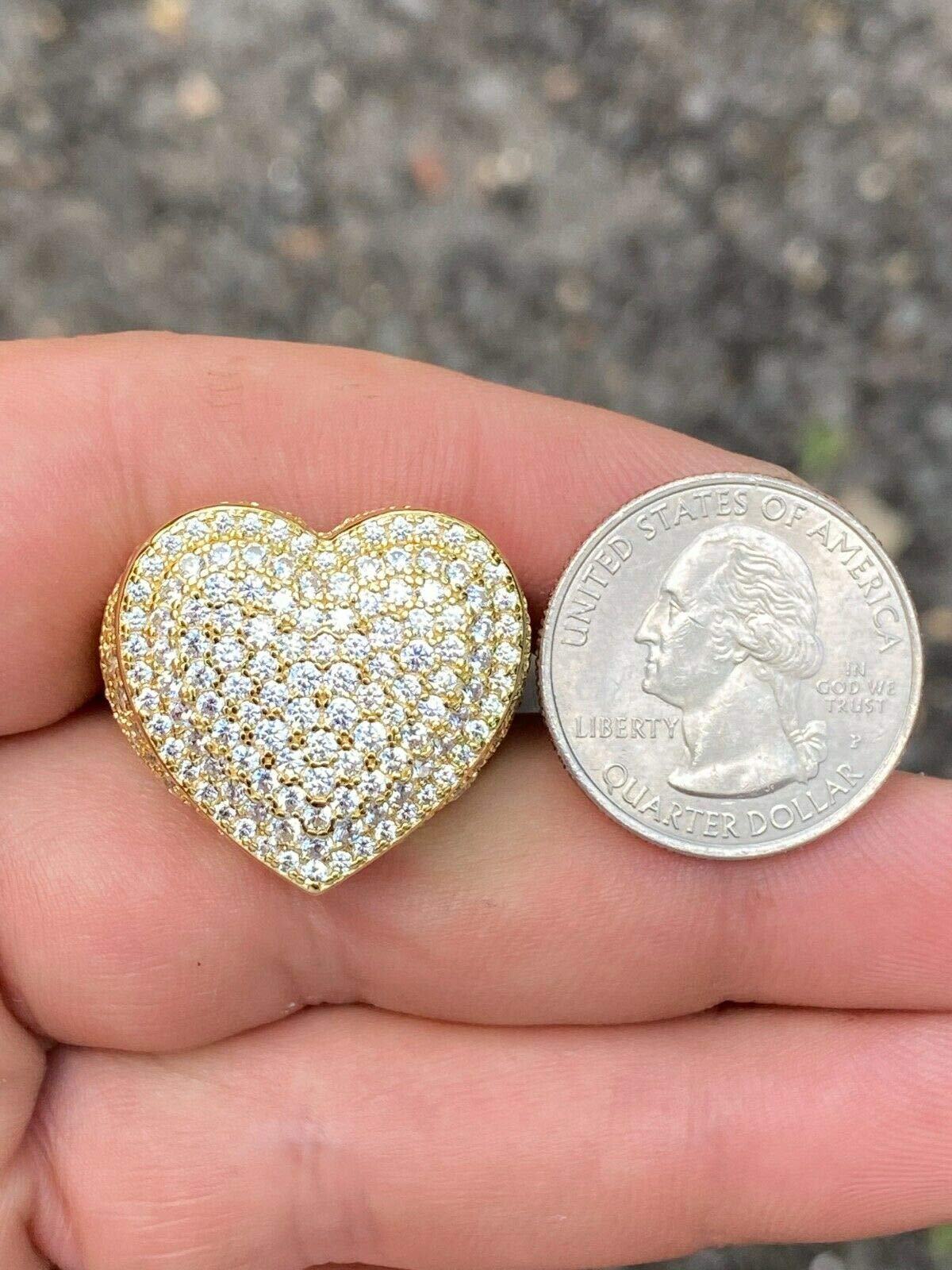 14K Gold Plated 925 Sterling Silver Heart Shaped Hip Hop Iced Out Ring with Cubic Zirconia - Size 7-13 - Perfect for Valentine's Day, Anniversary Gifts & Streetwear Fashion