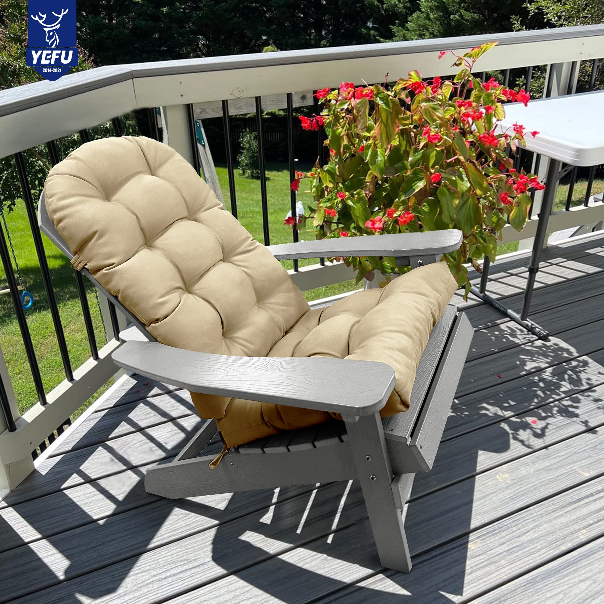 **YEFU Adirondack Chair Cushion Set of 2 – High Back Rocking Chair Cushions, Thickened Patio Chair Pads for Indoor & Outdoor Use, 49x20x5 Inches, Light Brown – Perfect for Porch, Deck, Garden, and Poolside Relaxation**