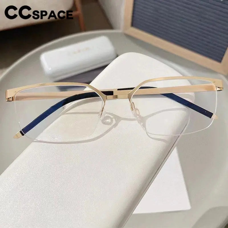 CCSpace Men's Semi-Rimless Square Titanium Eyeglasses Frame 56871 - Lightweight & Durable Glasses for Work, Reading, and Everyday Wear