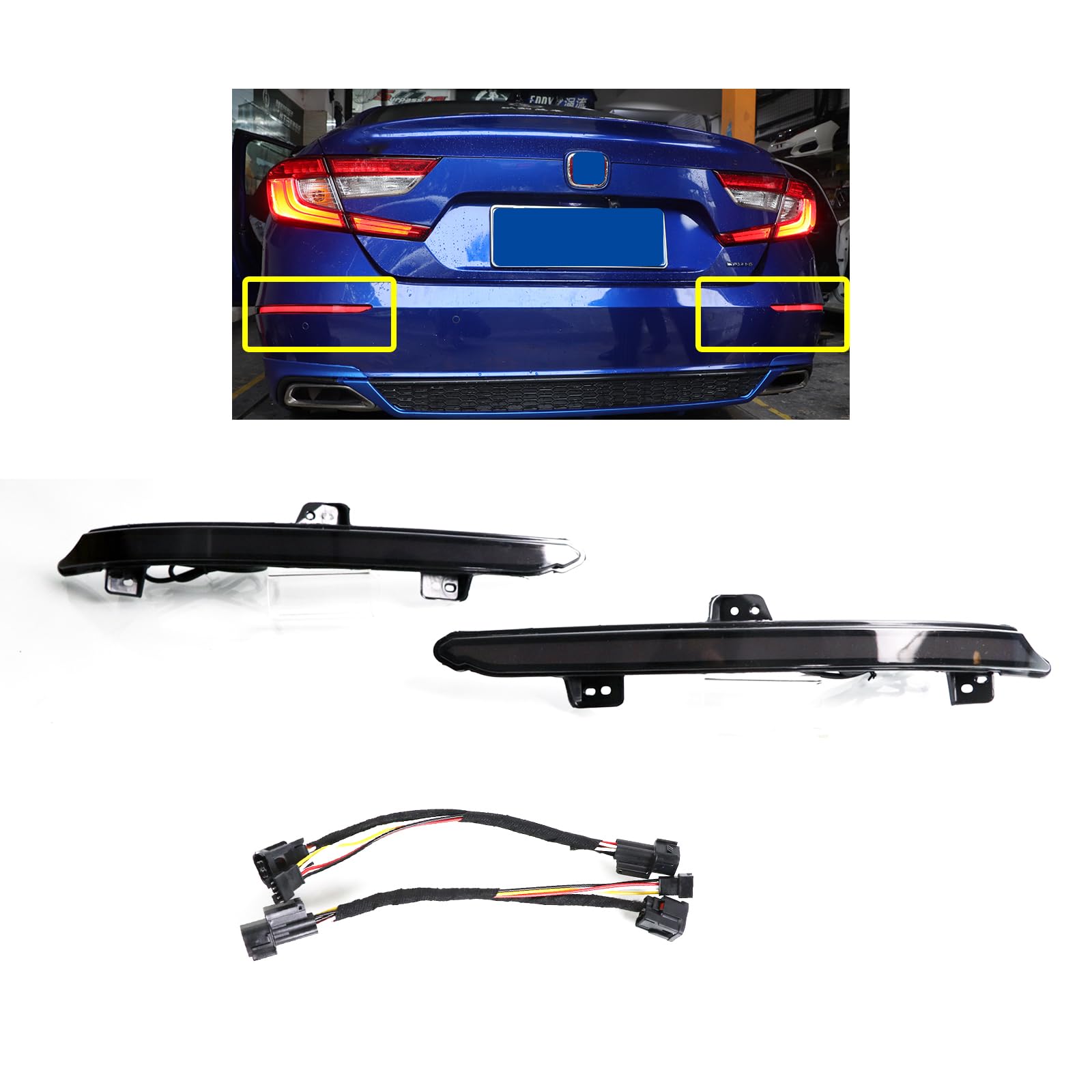 LED Rear Bumper Reflector Tail Lights with Sequential Turn Signal & Brake Lights - Smoke Lens Compatible with 2018-2022 Honda Accord 10th Gen - Upgrade Your Night Driving Safety & Style
