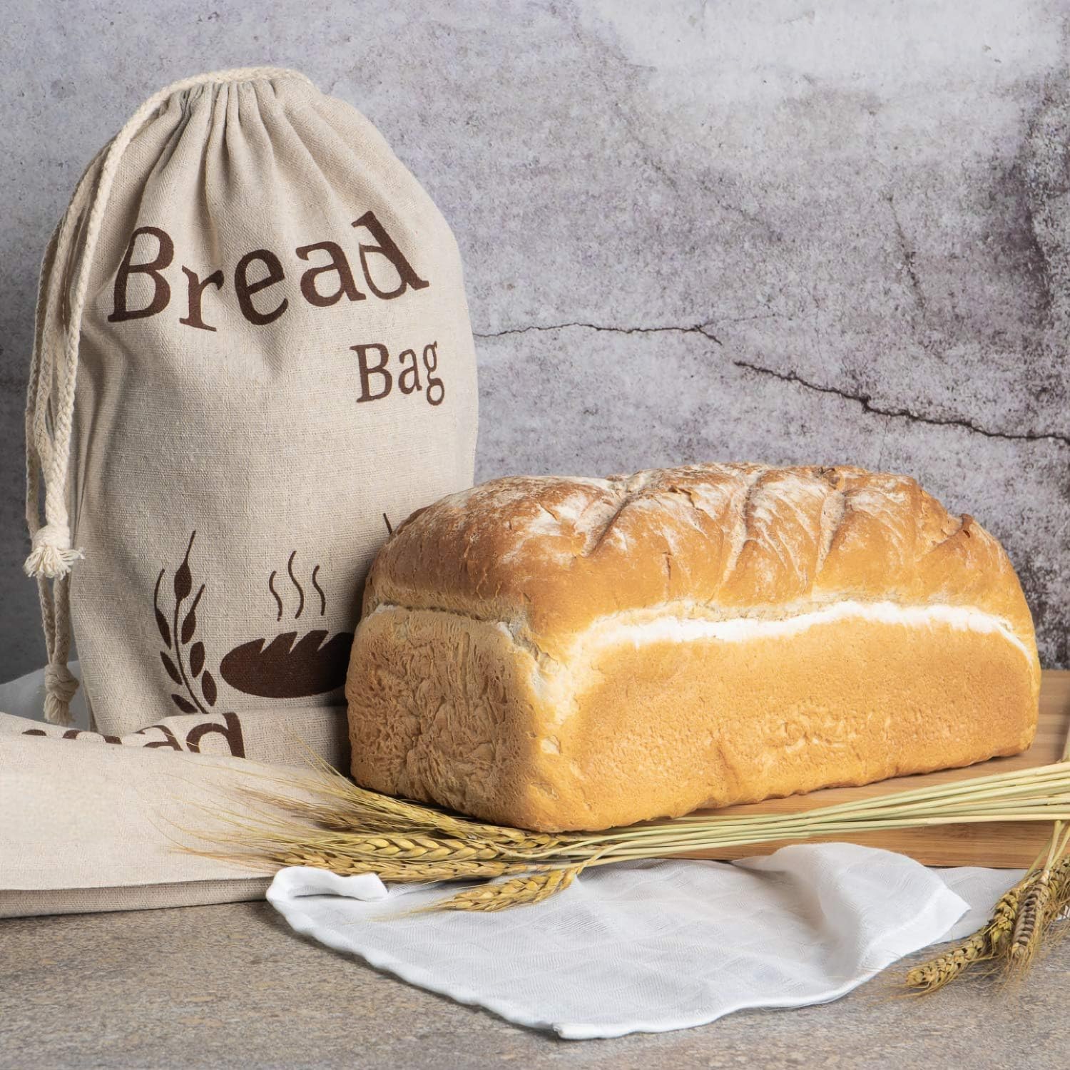 2 Pack Organic Linen Bread Bags - Reusable & Eco-Friendly Food Storage Bags (38x27cm) for Fresh Bread, Pastries & Baked Goods - Perfect for Home, Bakery & Picnic Use