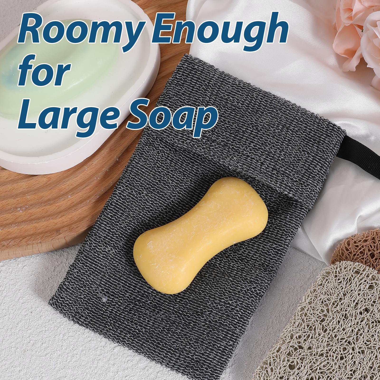 2 Pack Soap Saver Bags with Exfoliating Mesh & 2 Soap Lifting Pads - Reusable Bar Soap Pouches for Large Soap Bars & Leftover Bits - Perfect for Shower, Bath & Travel