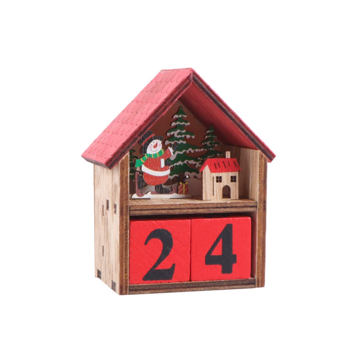 PRETYZOOM Wooden Advent Calendar - Christmas Countdown Calendar with Luminous House Design & Santa Decor - Perfect for Holiday Home Decor, Gift Giving & Festive Countdown Traditions