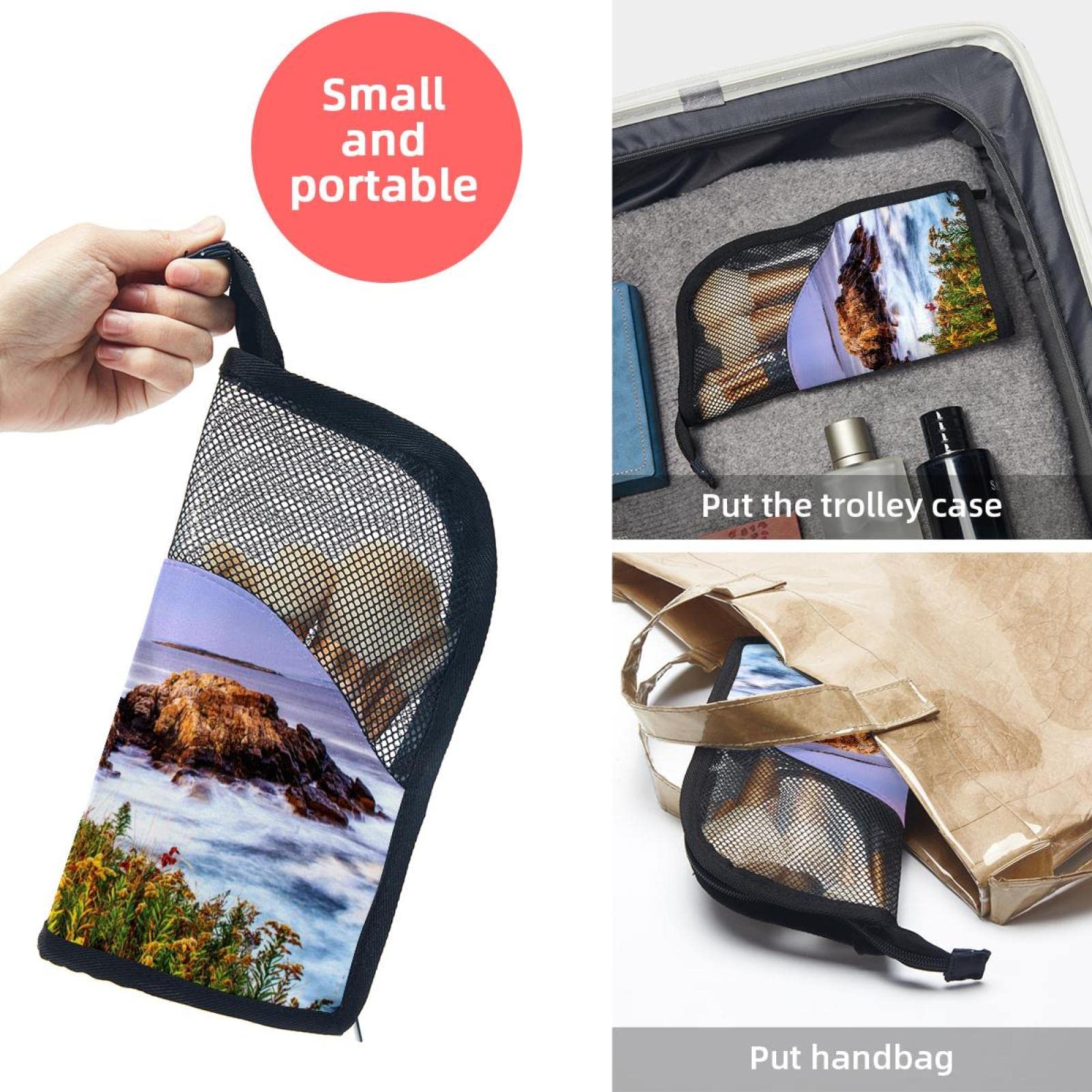 12-Piece Makeup Brush Organizer Bag with Portable Holder Case - Waterproof Travel Cosmetic Brush Storage for Seaside & Lighthouse Themed Vanity (Perfect for Travel, Home & Salon Use)