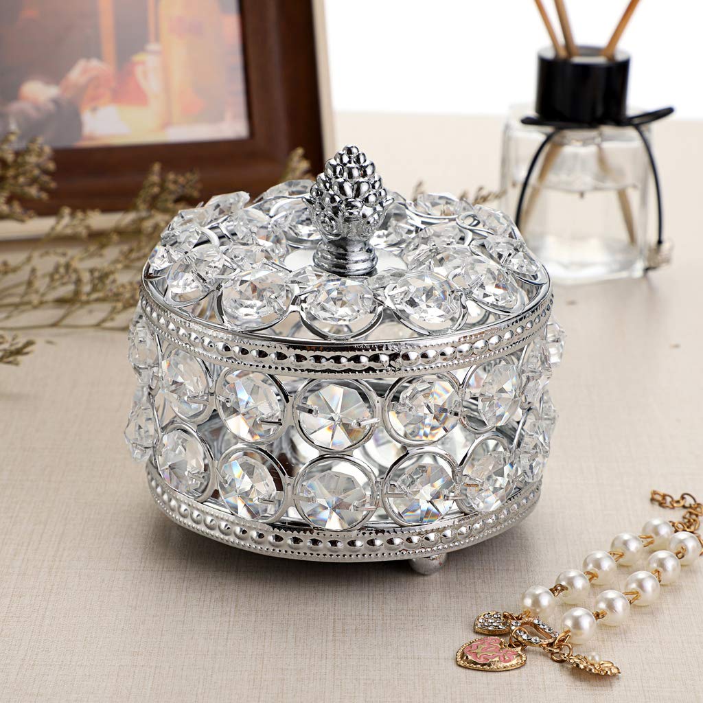 Hipiwe Crystal Mirrored Jewelry Box - Elegant Jewelry Organizer for Rings, Earrings & Necklaces - Decorative Keepsake Storage Box for Home, Bedroom & Travel - Perfect Gift for Women & Girls