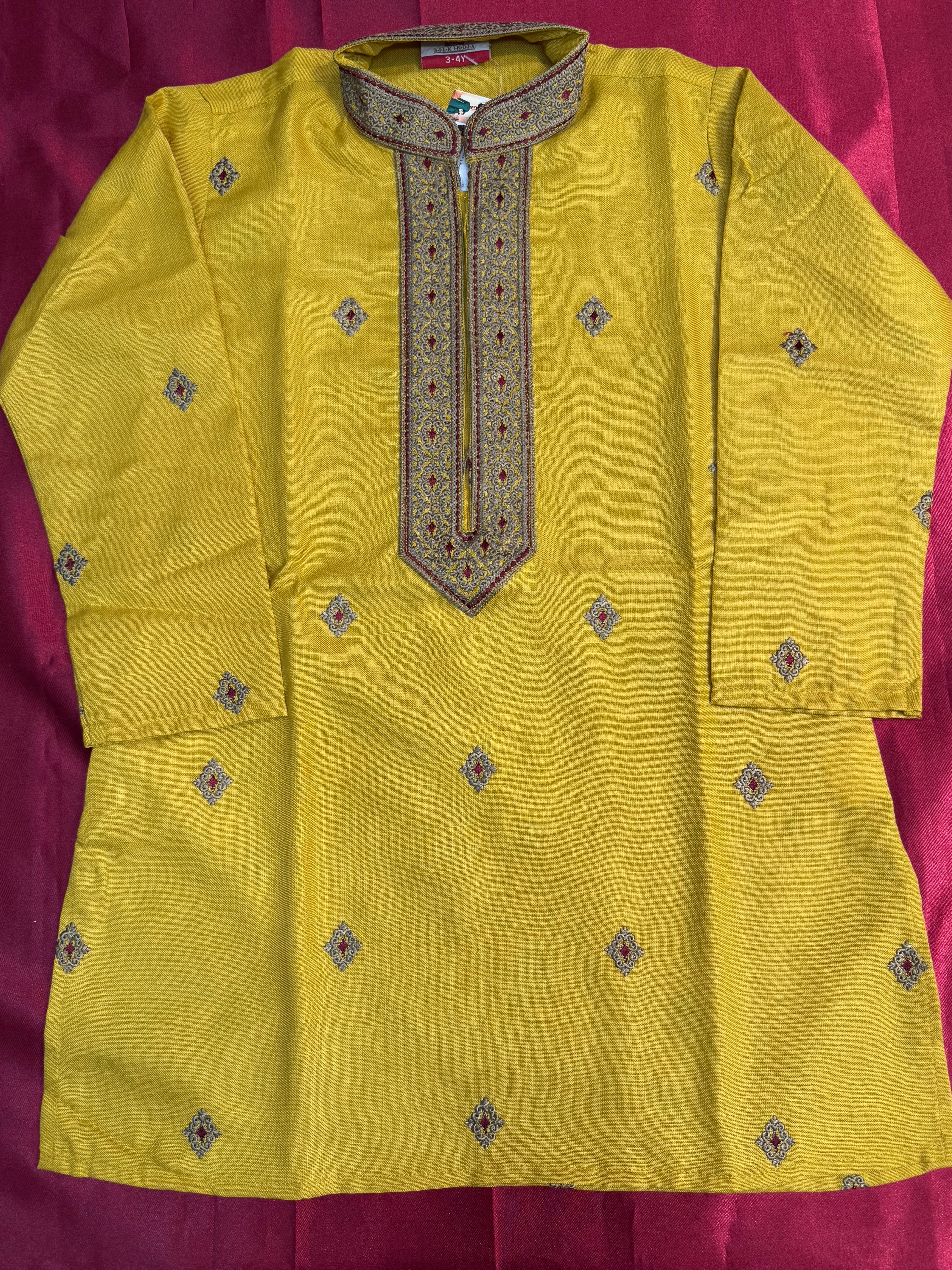 Stylish Yellow Embroidered Kids Kurta with Pajama Set - Perfect for Festivals, Parties & Family Gatherings