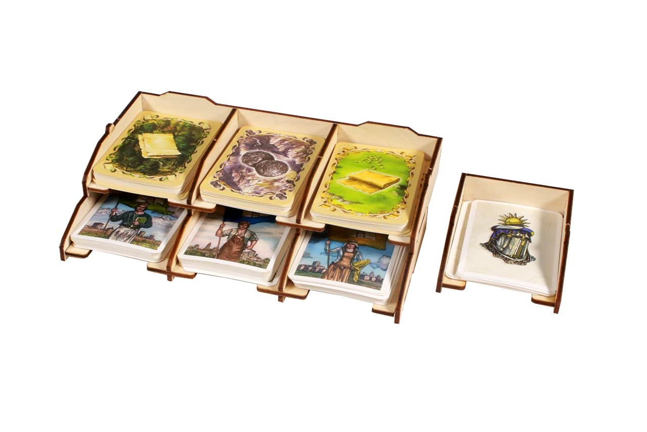 Premium Wooden Game Organizer for Catan: Cities & Knights & Explorers & Pirates Expansions - Multi-Tray Storage Box | Perfect for Board Game Nights & Organized Game Storage