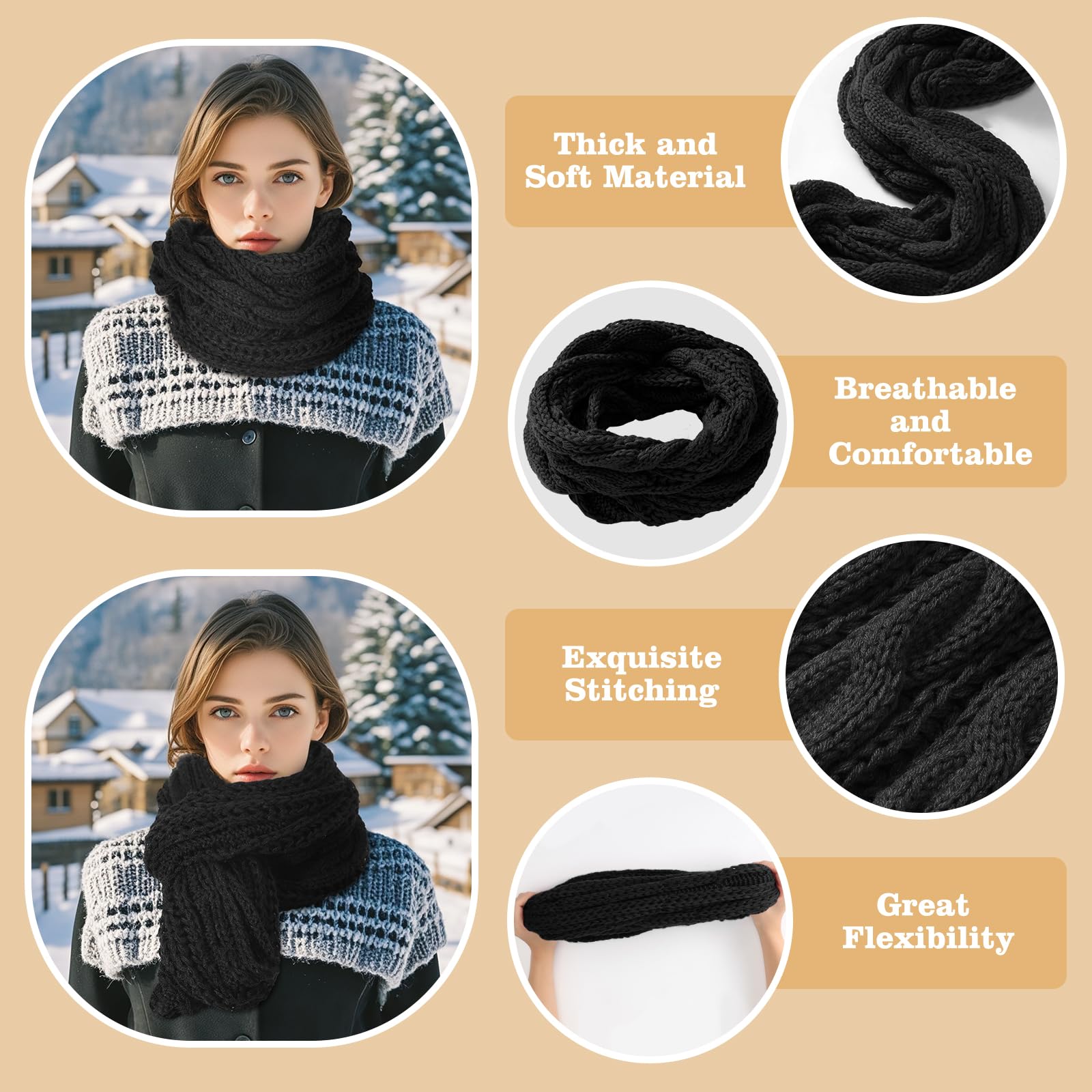 Passionbility Winter Beanie Hat & Circle Scarf Set with Touchscreen Gloves - Warm Fleece Lined Skull Cap & Neck Warmer for Women & Men - Perfect for Skiing, Snowboarding & Cold Weather Activities