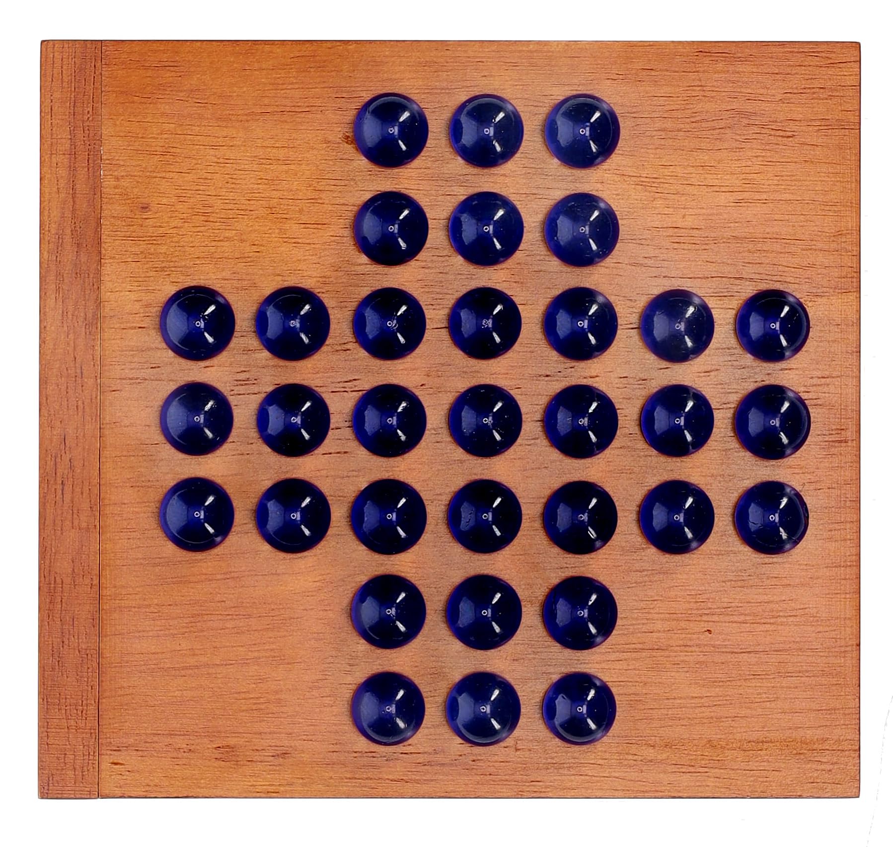 WE Games Marble Solitaire Travel Board Game - 5 Inch Square Wooden Board with 33 Blue Glass Marbles, Magnetic Storage Closure | Classic Solitaire Strategy Game for Adults | Perfect for Travel, Camping & Family Game Nights