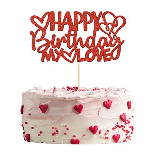 1Pc Red Happy Birthday My Love Cake Topper - Heart-Shaped Cake Decoration for Wife, Husband, Children or Parents | Perfect for Birthday Parties, Anniversary Celebrations & Romantic Surprises