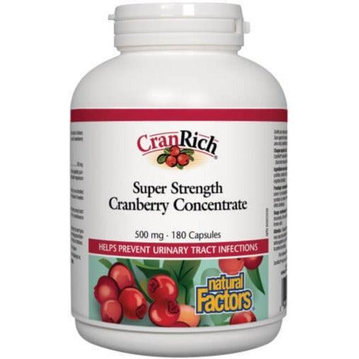 Natural Factors CranRich Super Strength Cranberry Concentrate 500mg - 180 Capsules for Urinary Tract & Bladder Health Support | Vegan, Non-GMO Supplement for Women & Men