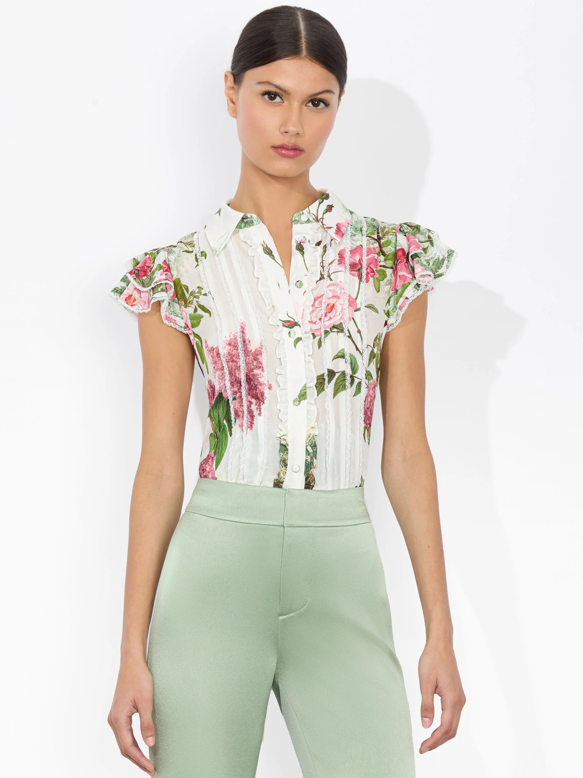 Alice & Olivia Minda Blouse - Women's Floral Print Silk Blouse for Work & Party | Elegant Office Wear & Evening Outfits