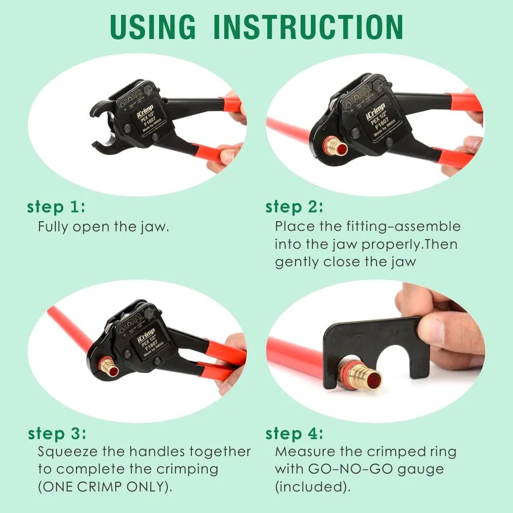 Angled Head PEX Pipe Crimping Tool for 1/2 inch Copper PEX Crimp Rings - Meets All US F1807 Standards - Perfect for Plumbing, HVAC, and Water Supply Installations
