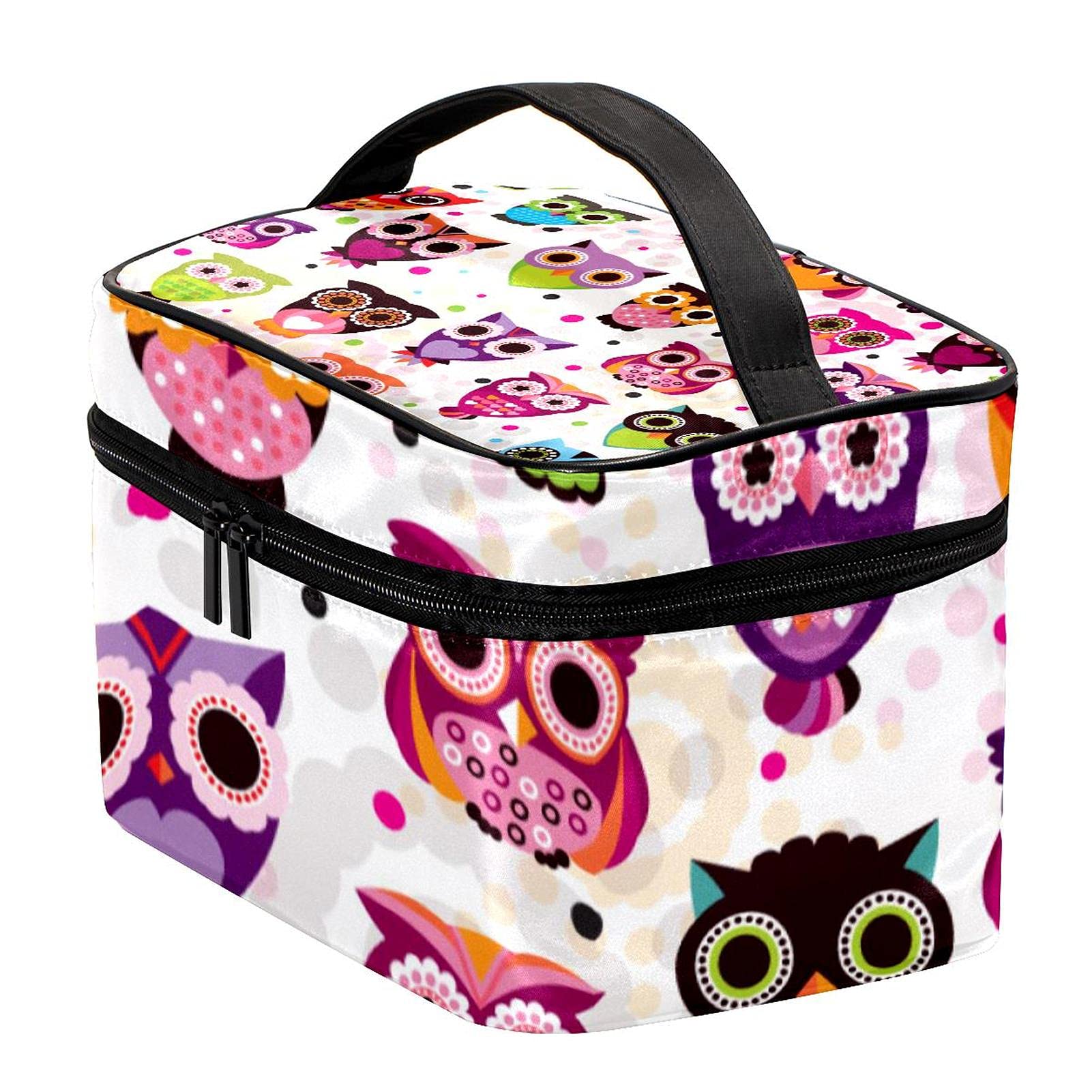 Stylish Owls & Floral Dots Large Travel Makeup Bag - Waterproof Cosmetic Organizer with Zipper for Women & Girls | Perfect for Vacation, Gym, and Daily Essentials Storage