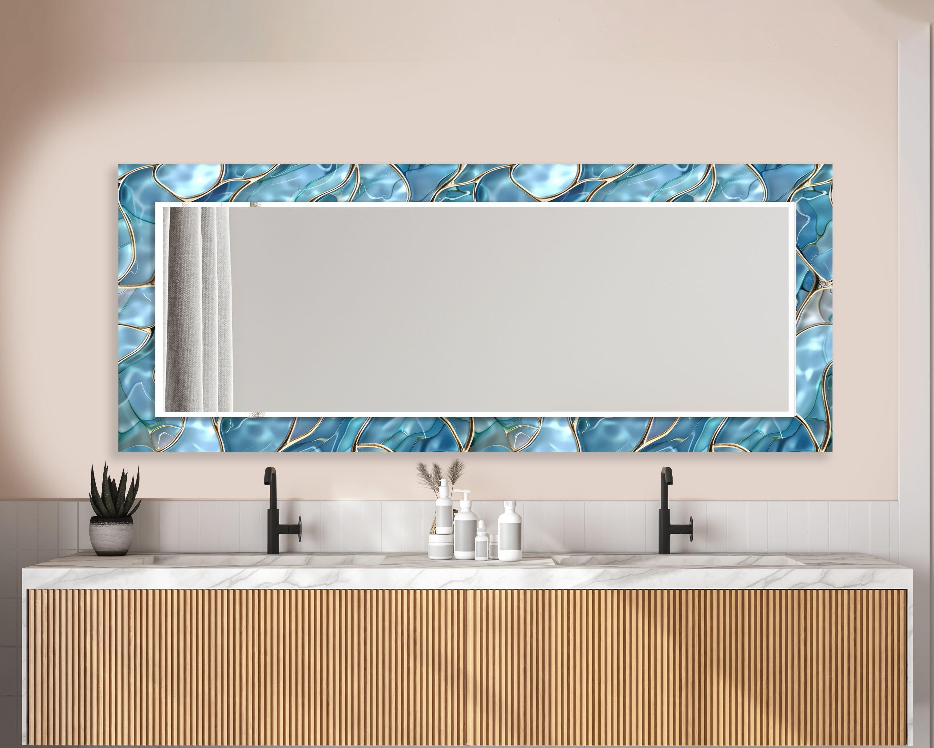 Blue Marble Sea View Wall Mirror - Coastal Decor for Bathroom & Bedroom - Perfect for Beach House & Nautical Theme Decor