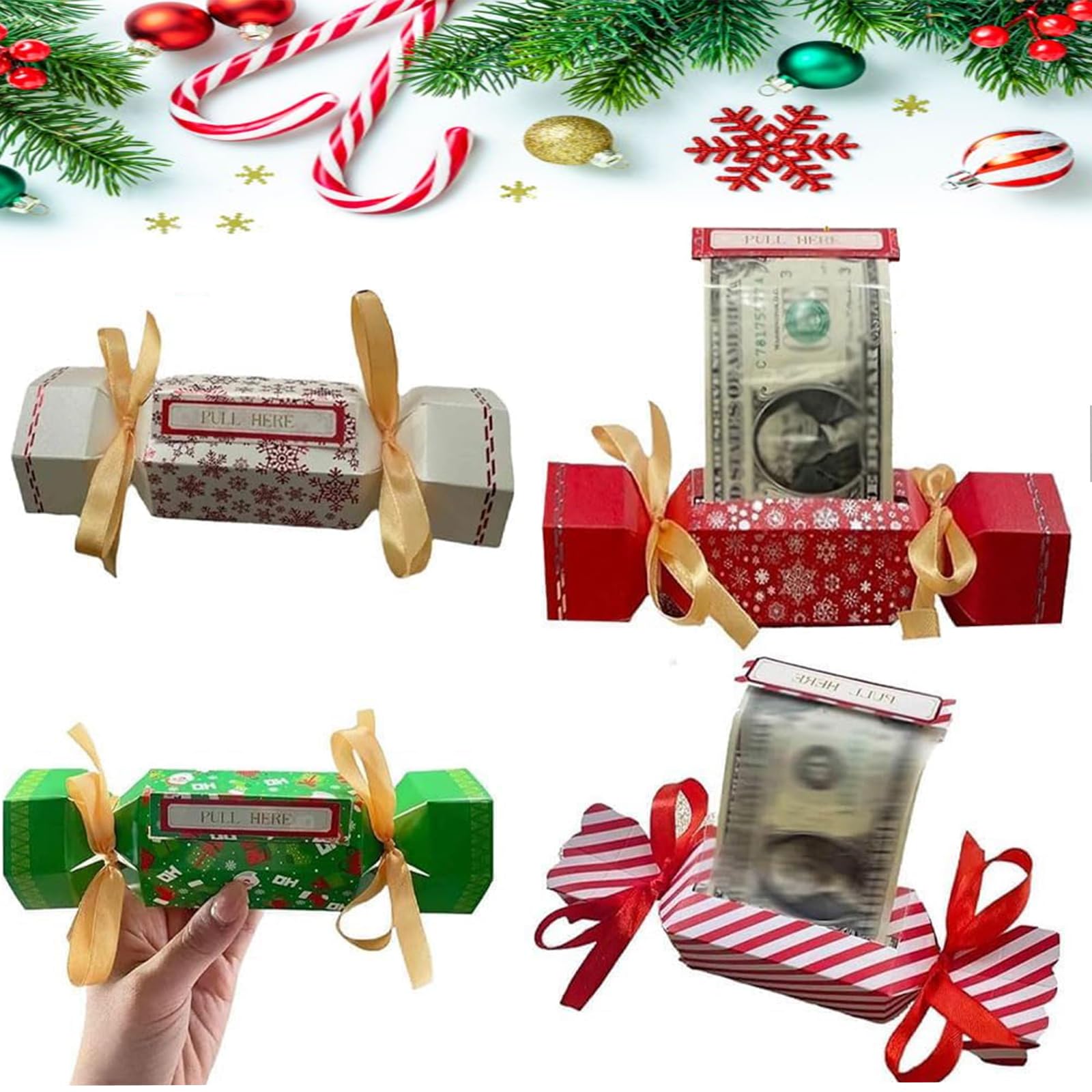 Christmas Money Pull Pouch Gift Box Set (4PCS) - Festive Cash Holder for Holiday Gifts, Stocking Stuffers & Party Favors - Perfect for Christmas Celebrations, Office Exchanges & Family Gatherings