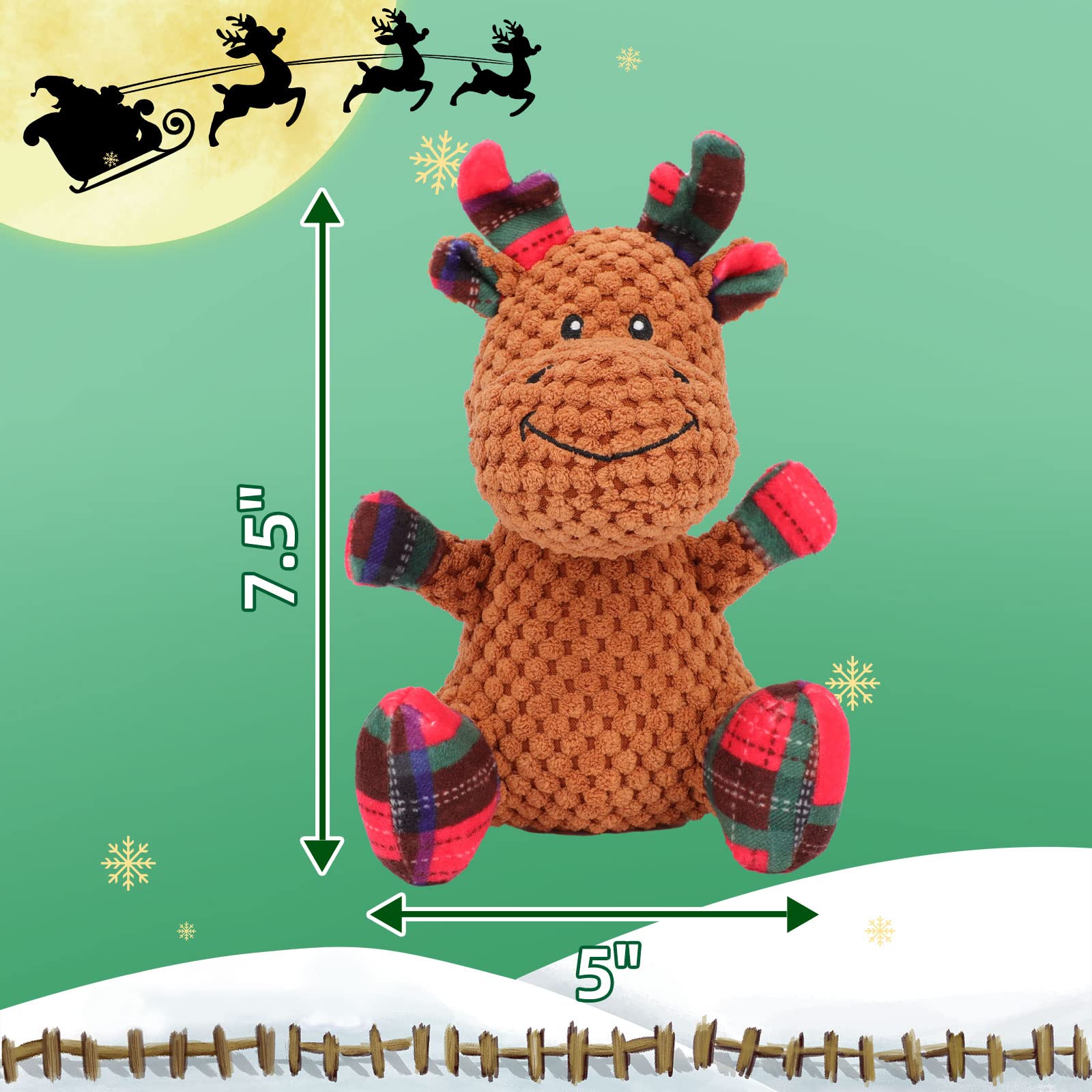Durable Rypet Christmas Squeaky Plush Dog Toy - Reindeer Stuffed Puppy Chew Toy for Small & Medium Dogs | Holiday Gift & Interactive Playtime