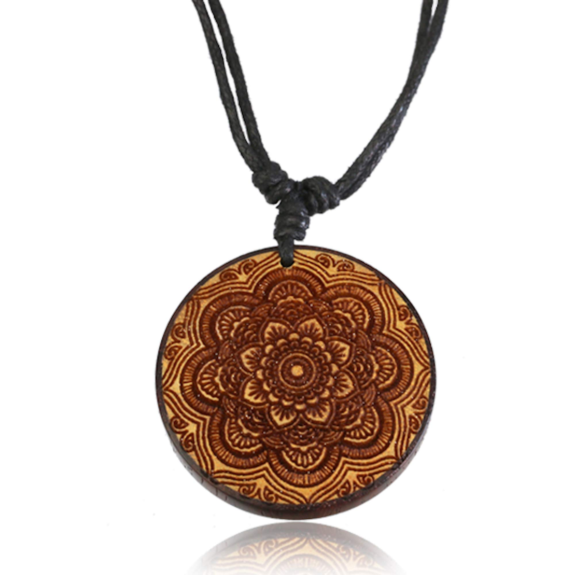Handmade Wooden Necklace for Women - Adjustable Organic Pendant Jewelry for Casual & Boho Style