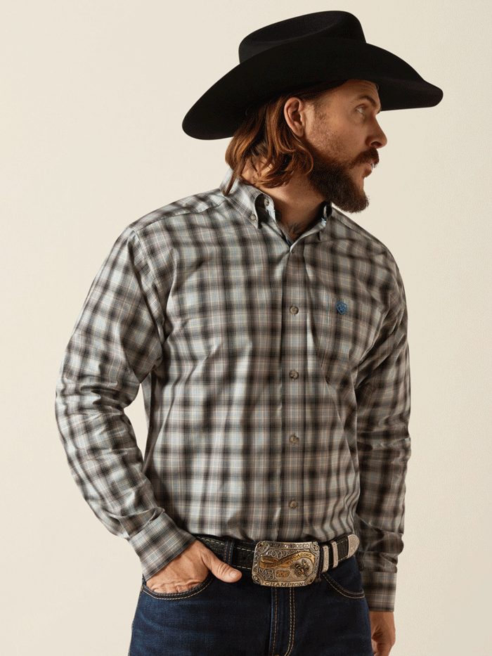 Ariat Men's Pro Series Jamison Classic Fit Western Shirt - Grey Plaid for Cowboy, Ranch Work & Casual Wear