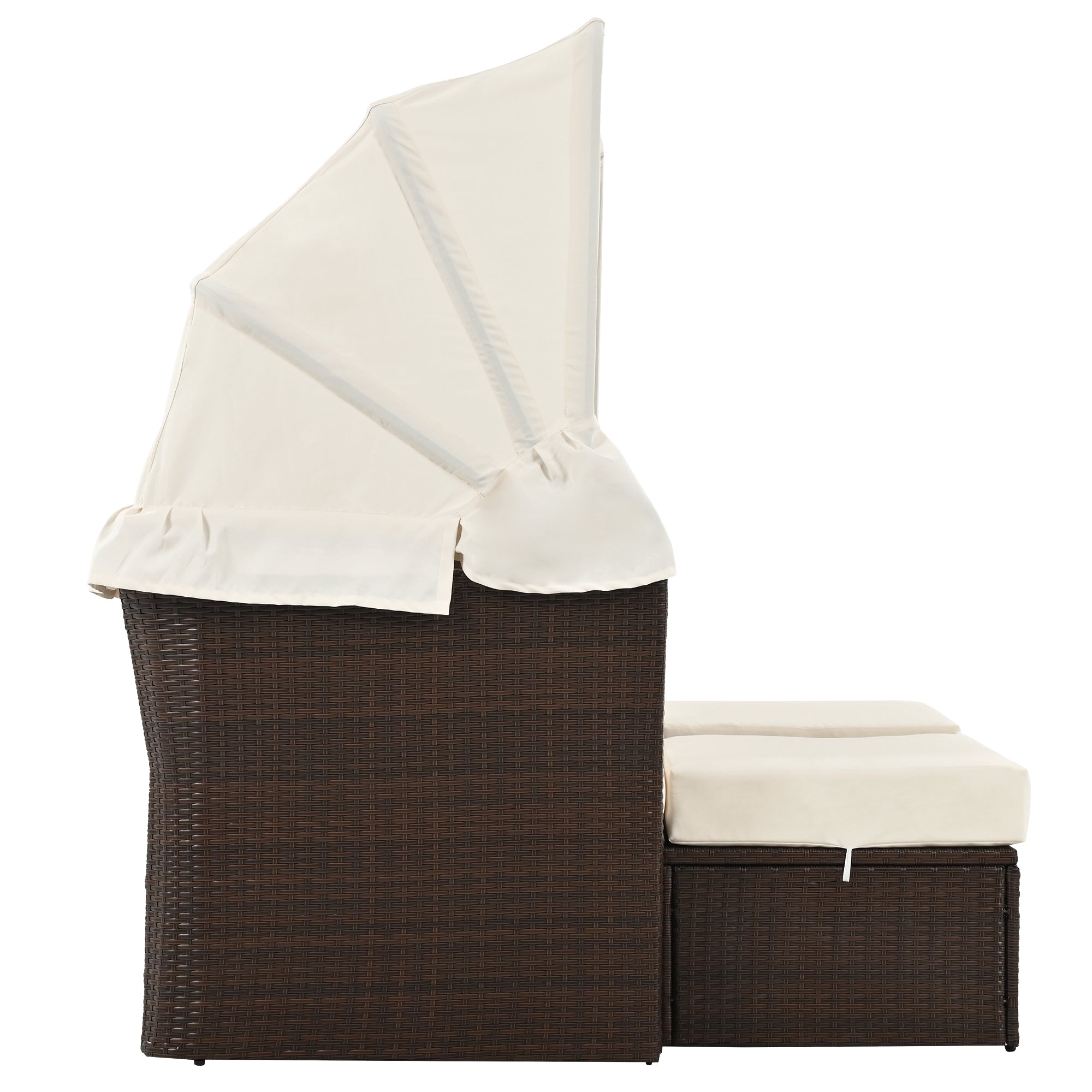 2 Seater Outdoor Patio Daybed with Foldable Awning & Cushions - Double Loveseat Sofa Set for Garden, Balcony, Poolside - Perfect for Relaxing, Sunbathing & Outdoor Lounging (Beige)