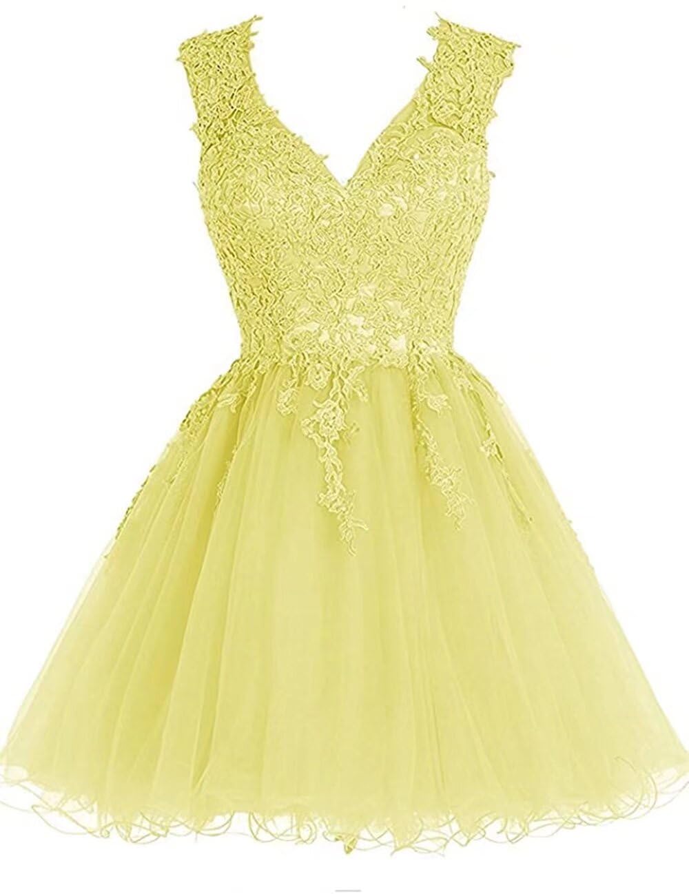 Elegant Women's Short Tulle Homecoming Dress with V-Neck & Lace Applique - Perfect for Prom, Party, and Special Occasions