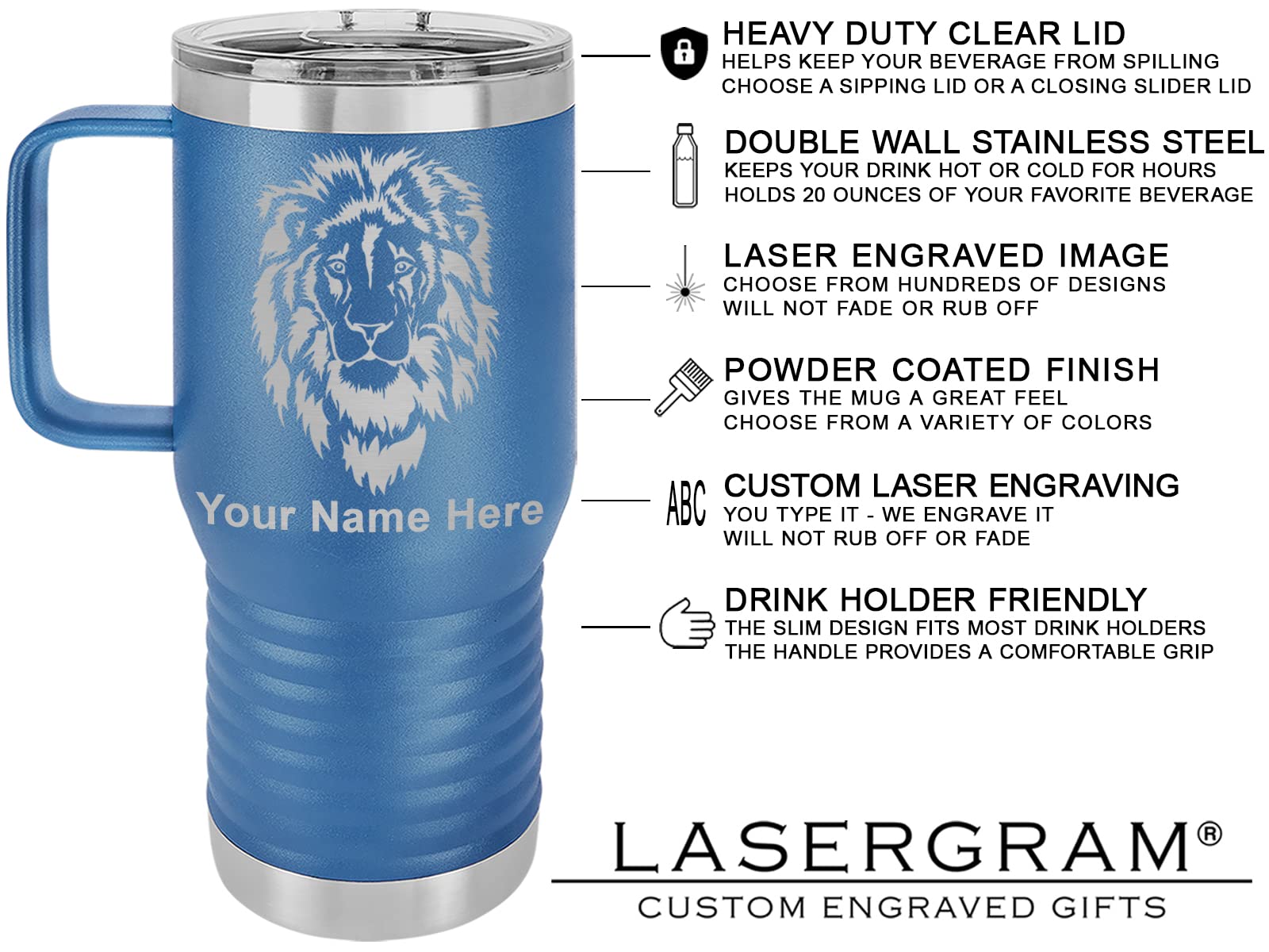 LaserGram 20oz Vacuum Insulated Stainless Steel Travel Mug with Handle - Personalized Engraved Gift for Nurse Practitioners (Dark Blue) - Keeps Drinks Hot/Cold for Hours - Perfect for Hospitals, Clinics & Commuting