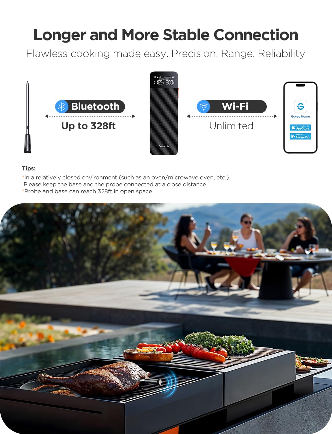 GoveeLife Wireless Digital Meat Thermometer with WiFi & Bluetooth - Long Range Probe, Rechargeable Base, App Alerts & Recipes for BBQ, Grilling, Smoking, Oven Cooking | Perfect for Home Chefs & Outdoor Cooking Enthusiasts