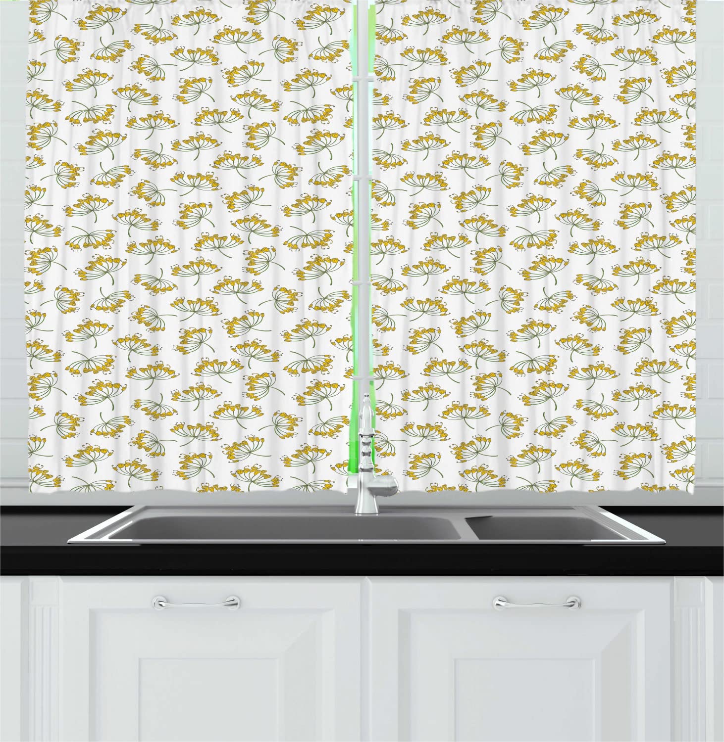 Ambesonne Floral Long Kitchen Curtains - 55