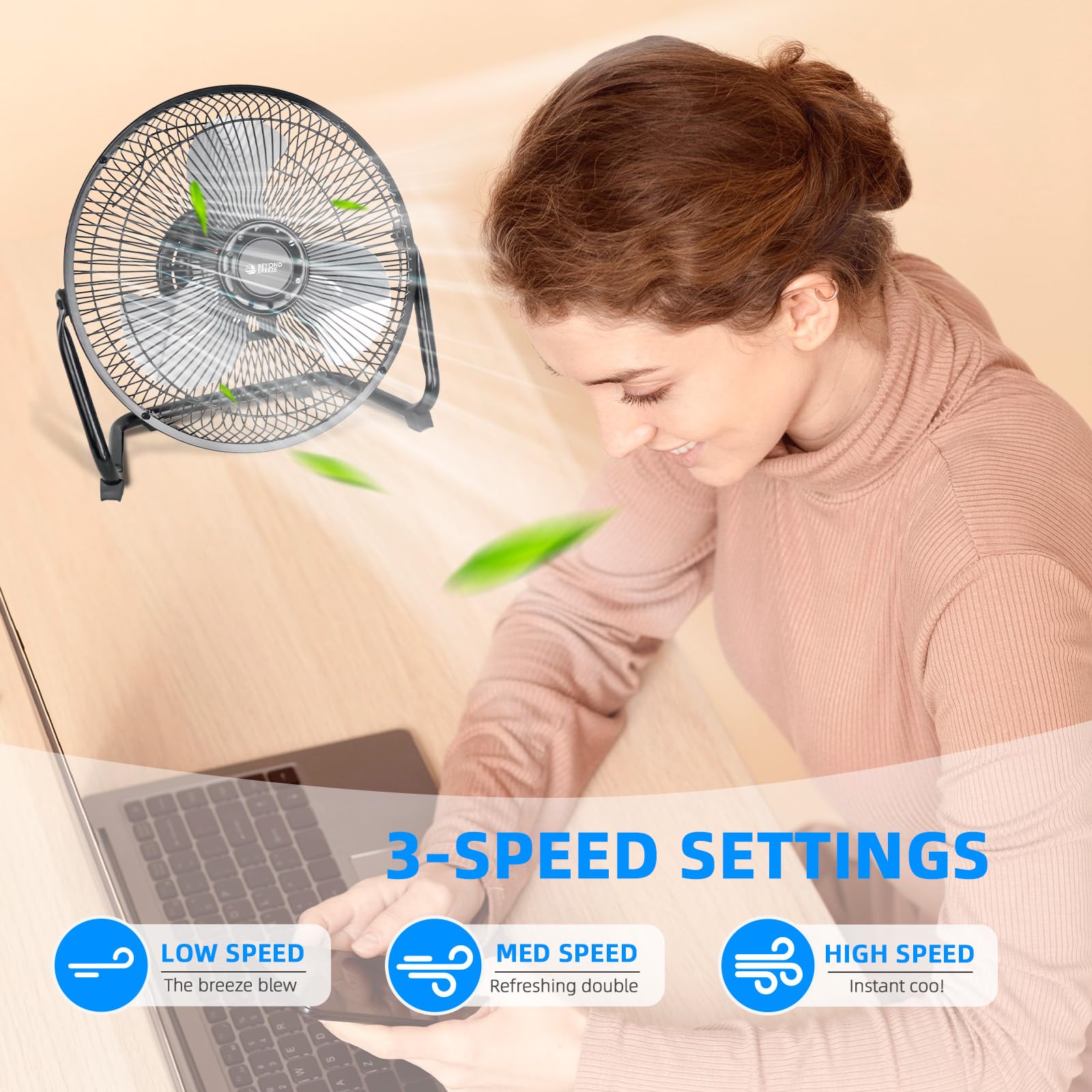 9 Inch 3-Speed All Metal Floor Fan - Adjustable Tilt Small Desk Fan for Office, Bedroom & Home Cooling | Quiet Personal Fan for Workstation, Tabletop & Indoor Use