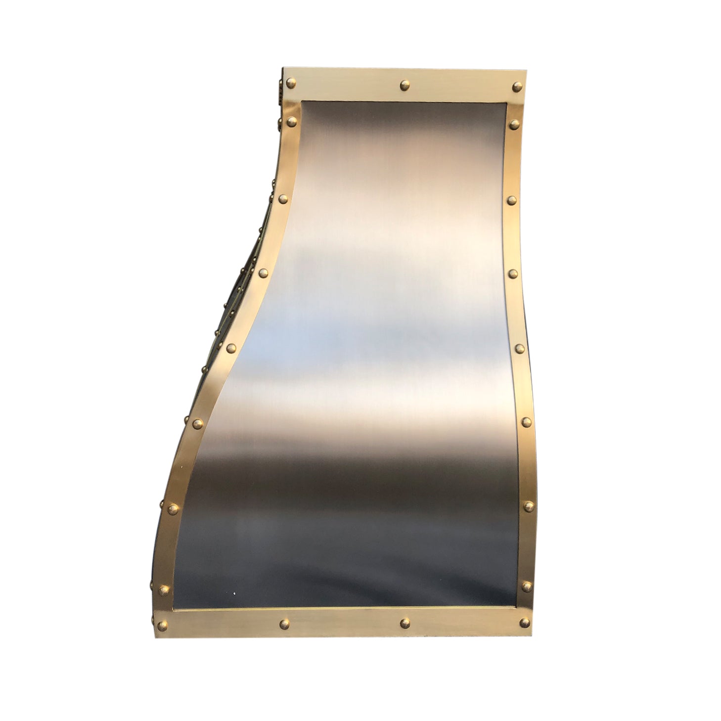 Premium Custom Stainless Steel S-Curve Range Hood with Decorative Copper Straps - Modern Kitchen Ventilation for Gerald | Perfect for Contemporary & Luxury Home Kitchens