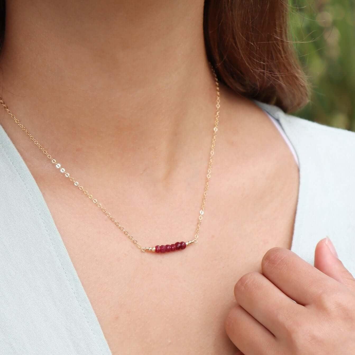 Sparkling Red Ruby Faceted Bead Bar Necklace for Women - Elegant Jewelry Gift for Birthday, Anniversary & Special Occasions