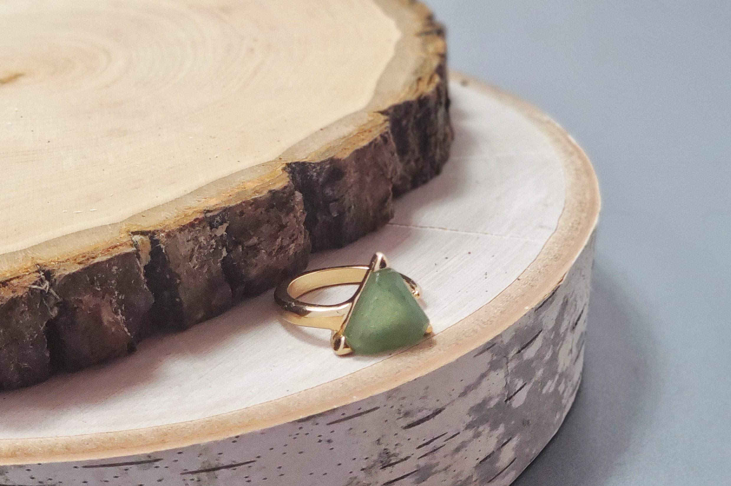 Handmade 14K Gold Jade Ring for Women - Size 5-7 Green Stone Open Statement Ring | Elegant Jewelry Gift for Birthday, Anniversary & Special Occasions