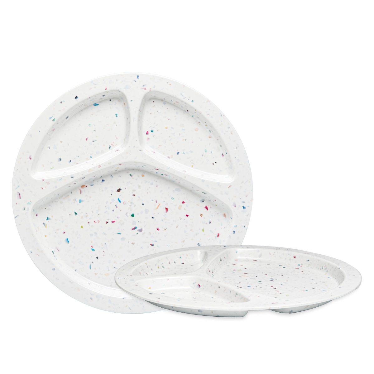 2PC Confetti Divided BBQ Plate - White | Durable Melamine Serving Plates for Outdoor Picnics, BBQs, and Parties