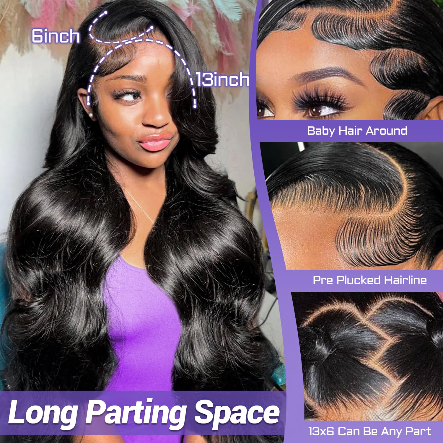 30 Inch 13x6 HD Lace Front Wigs Human Hair - Pre Plucked with Baby Hair, 180% Density Body Wave Lace Wig for Black Women (Natural Color) | Perfect for Daily Wear, Special Occasions & Protective Styling