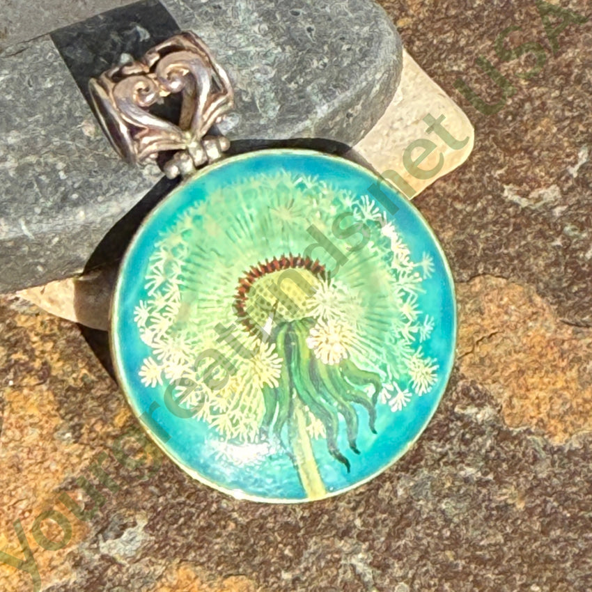 Hand-Painted Sterling Silver Mother of Pearl Dandelion Pendant Necklace - Elegant Jewelry Gift for Women, Perfect for Weddings & Special Occasions